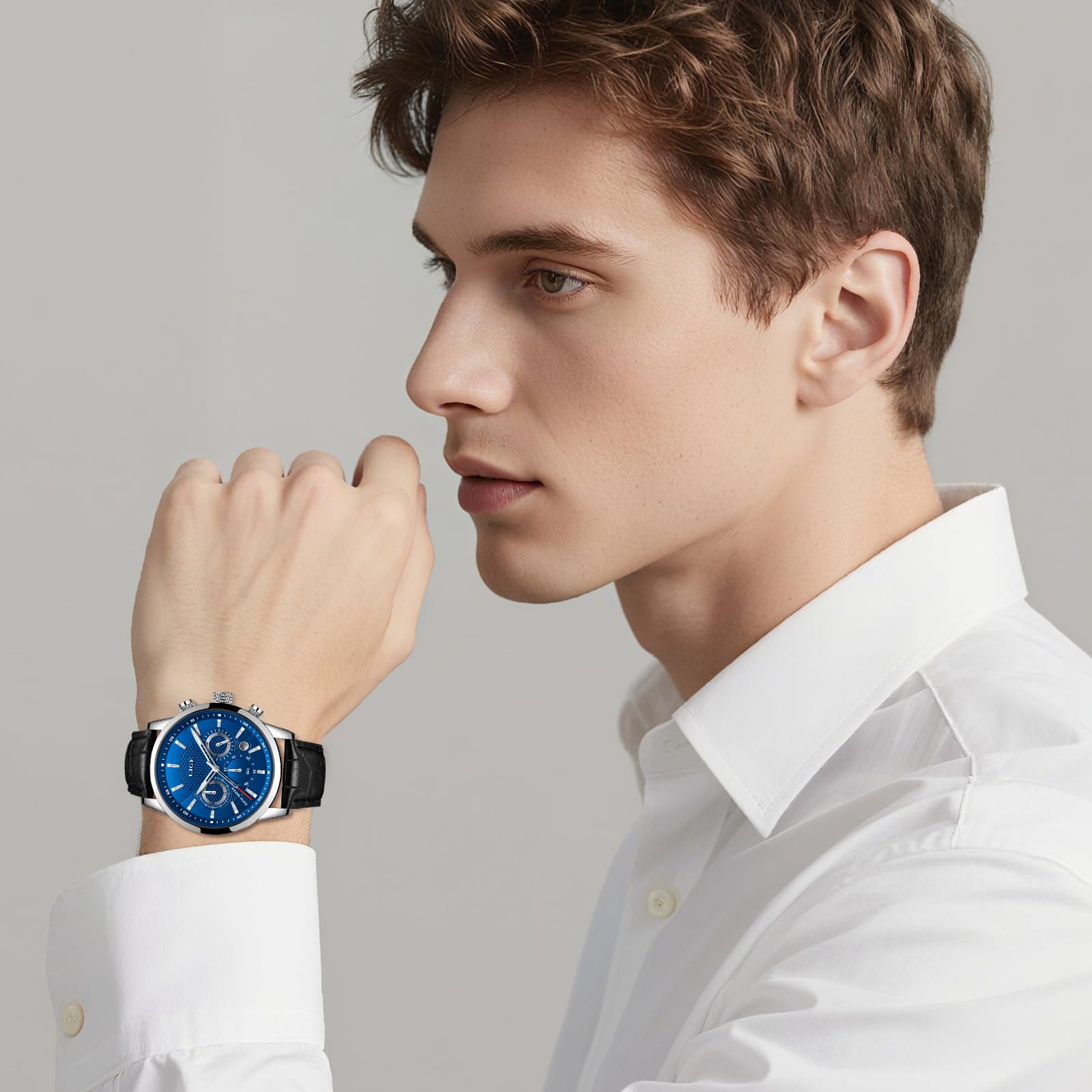 LIGE Montre Homme Chronographe 3 ATM Etanche Vintage Montres Hommes Cuir Quartz Date Aiguilles Luminescentes Business et Décontractée Waterproof Mens Watches for Men