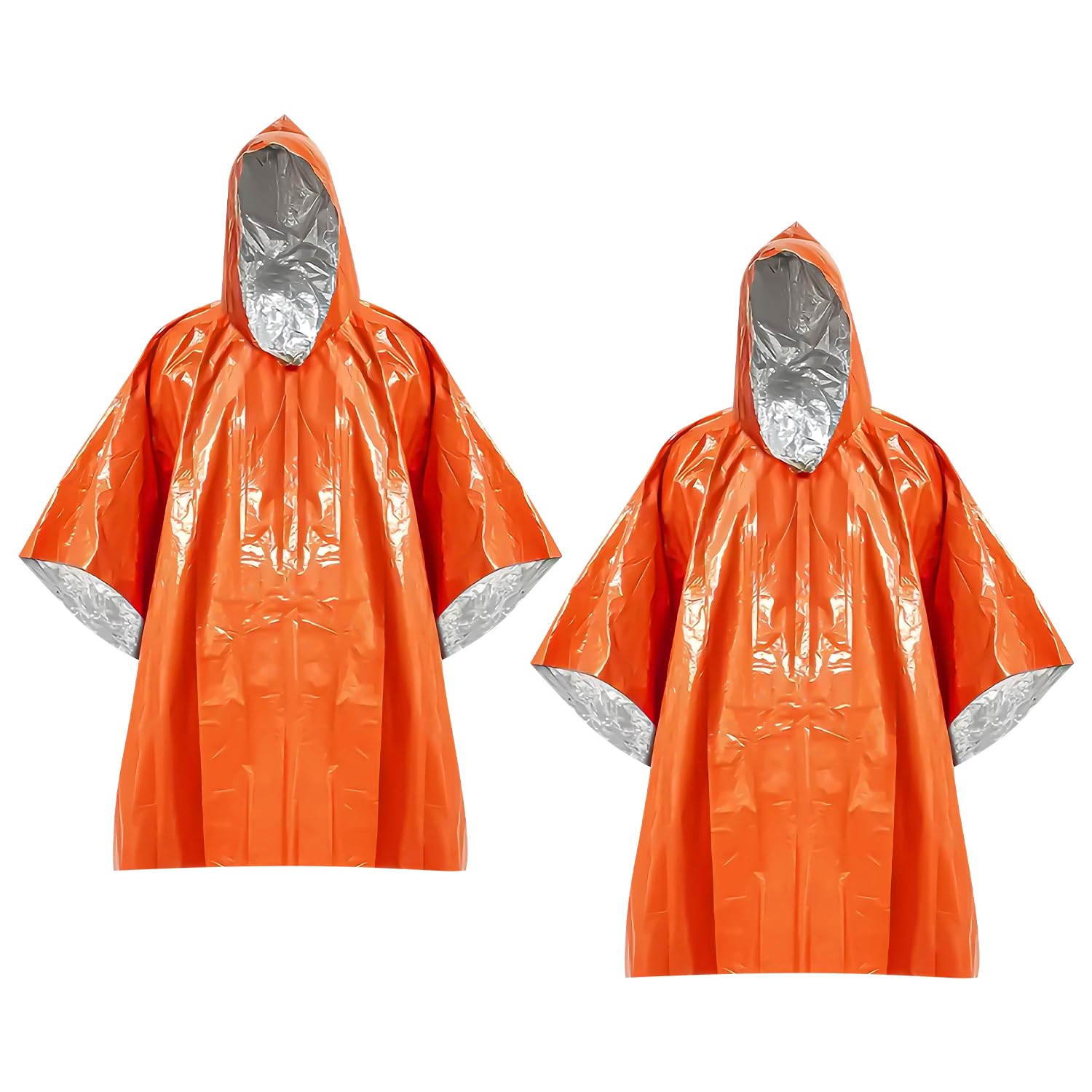 Hopzab 2PCS Emergency Survival Ponchos, Foil Thermal Waterproof Rain Protection, Lightweight Compact Reversible Gear for Camping, Hiking, Outdoor Preparedness, Any Weather Versatile Use