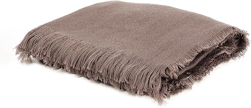 kasiemobi Merino Wool Throw Blanket 130x180 cm Grey, Lightweight Sofa Throw, Herringbone Pattern Wool Blanket, Breathable All Season Living Room Blanket with Soft Fringe Design