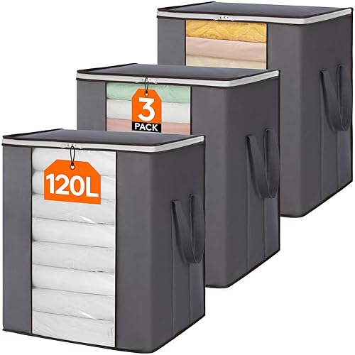 120L Extra Large Blanket Storage Bags, Foldable Comforter Storage with