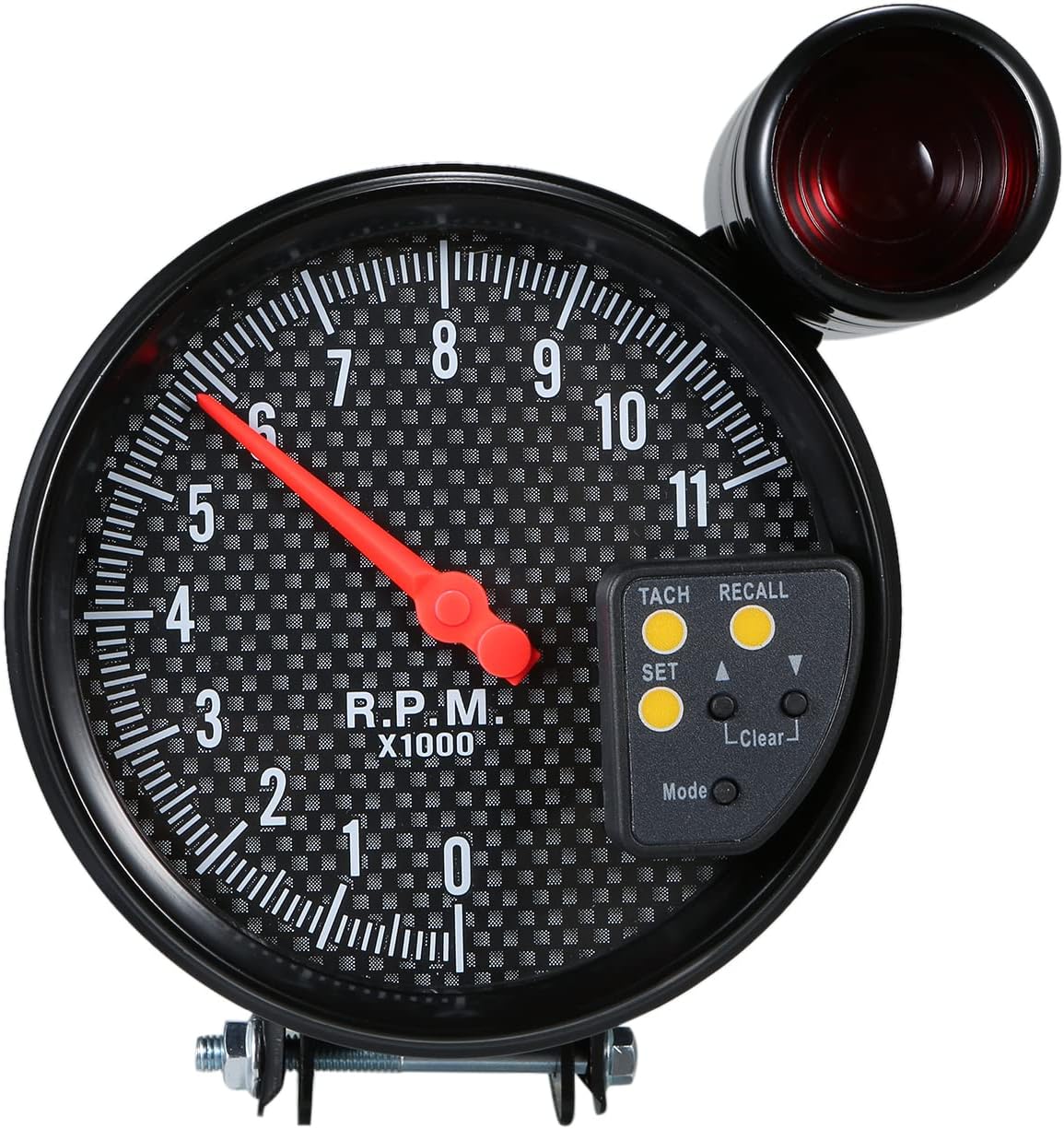 Shkalacar 5 Inch Diameter Tachometer Carbon Fiber Face Tachometer Gauge 7 Colors Optional With LED Pointer,0-11,000 RPM Measurement Car Tachometer Gauge Tachometer kit