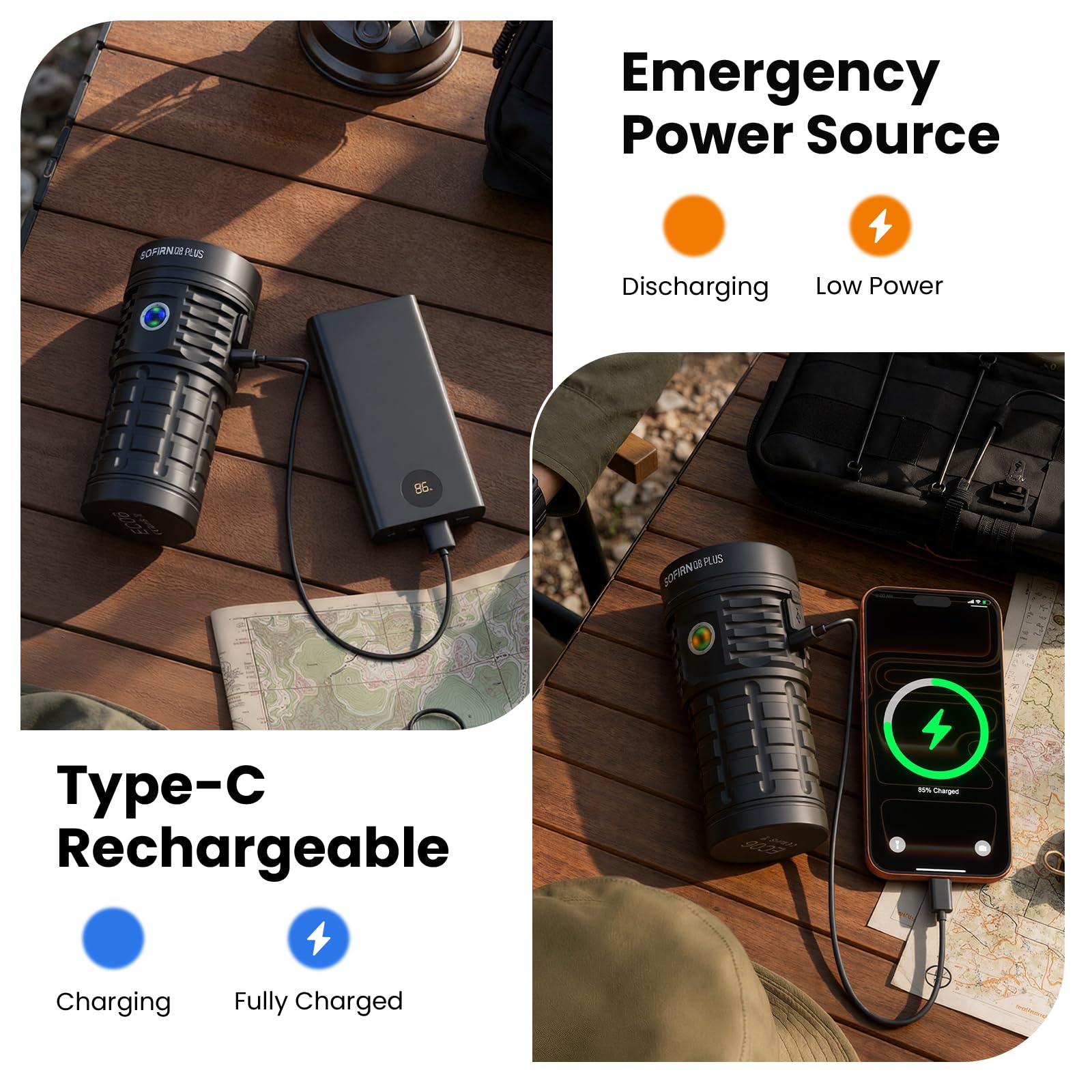 Sofirn Linterna recargable, potente linterna de 16000 lúmenes, funciona con pilas con puerto tipo C, carga dispositivos, antorchas LED resistentes al agua IP68, superbrillantes, recargables para