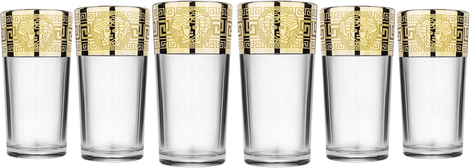 Bar Set 6 Highball Glasses 8oz. Wooden Stand, Tray Stand and Highball Glasses Set, Juice and Water Drinkware, Elegant Barware Gift