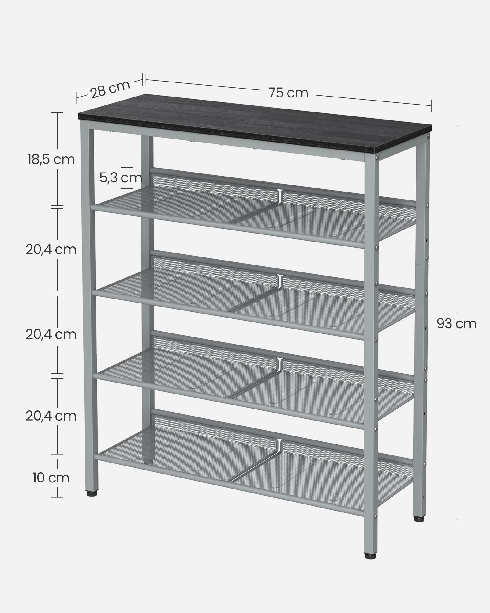 5-stufiges Schuhregal für schmale Flure