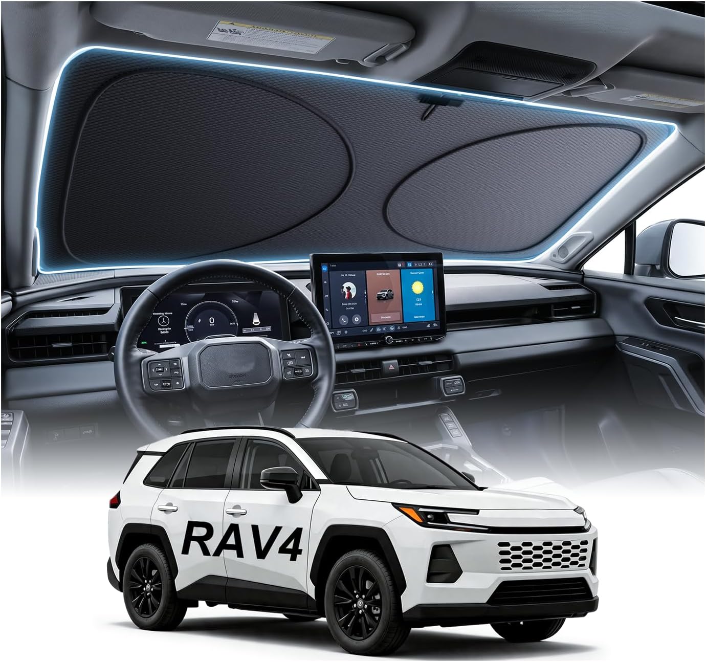 2026 Upgraded Windshield Sun Shade for Toyota RAV4 [Precision Custom Fit, Superior UV & Heat Block] Cooling Tech Fabric, Durable Foldable with Storage Bag, Fits 2000-2026