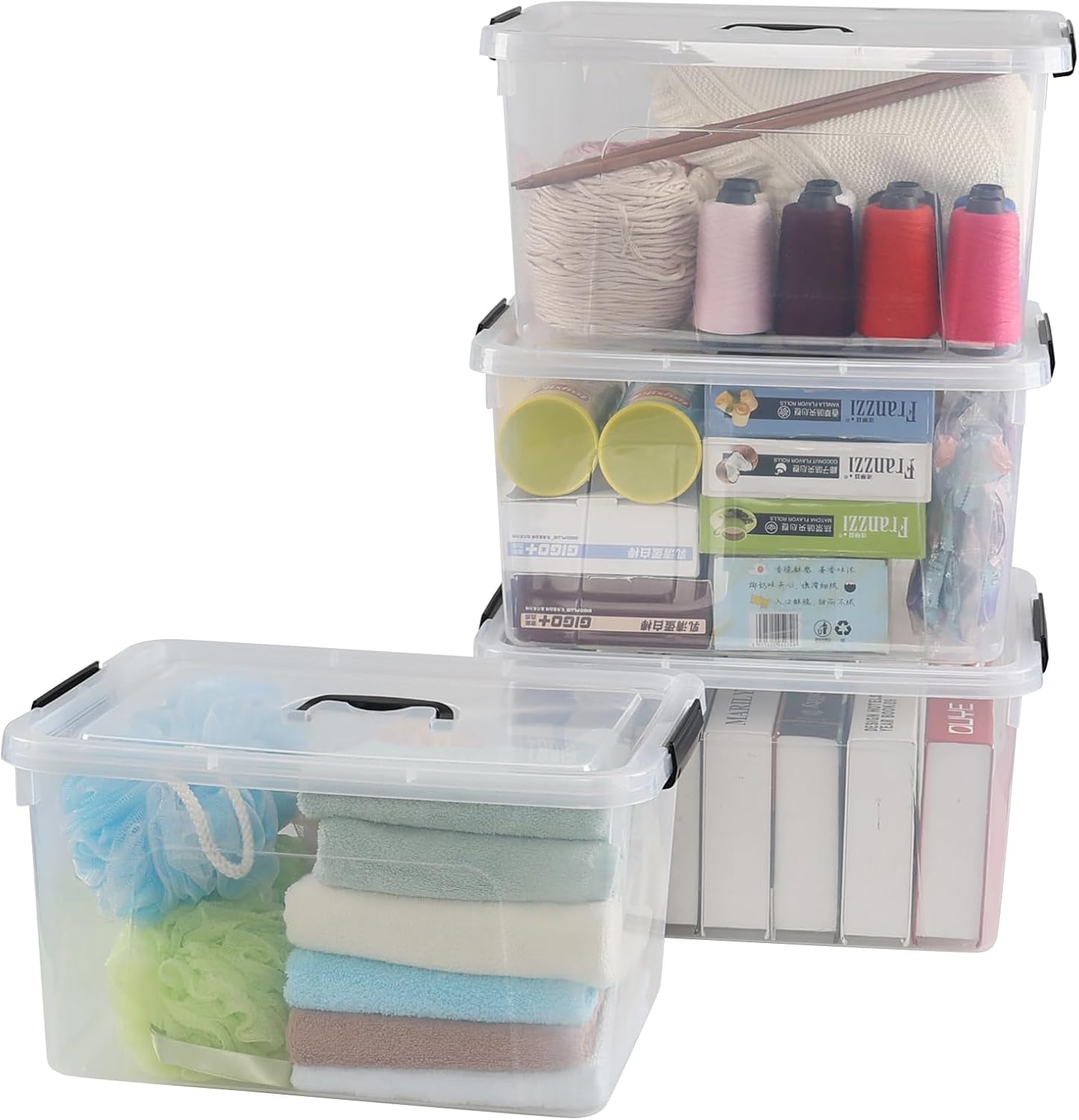 Pack of 4 Latch Storage Box, 17.5 L Clear Container Box with Handle