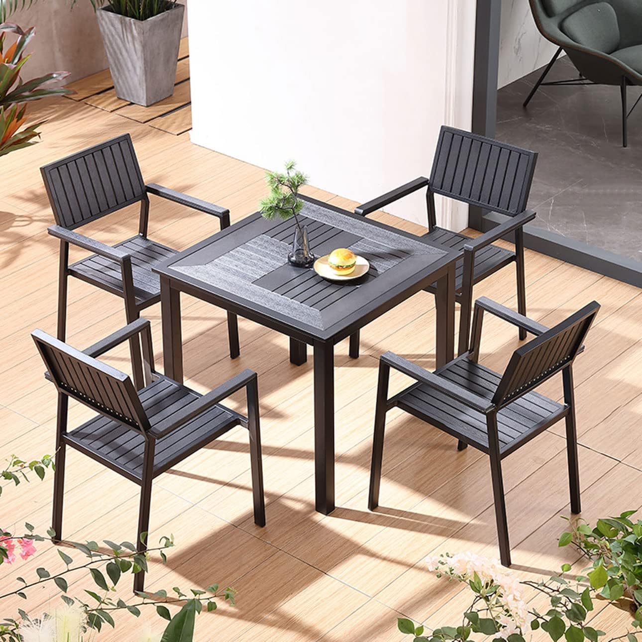 Patio Dining Set for 4, 6PCS Modern simple Outdoor Plastic