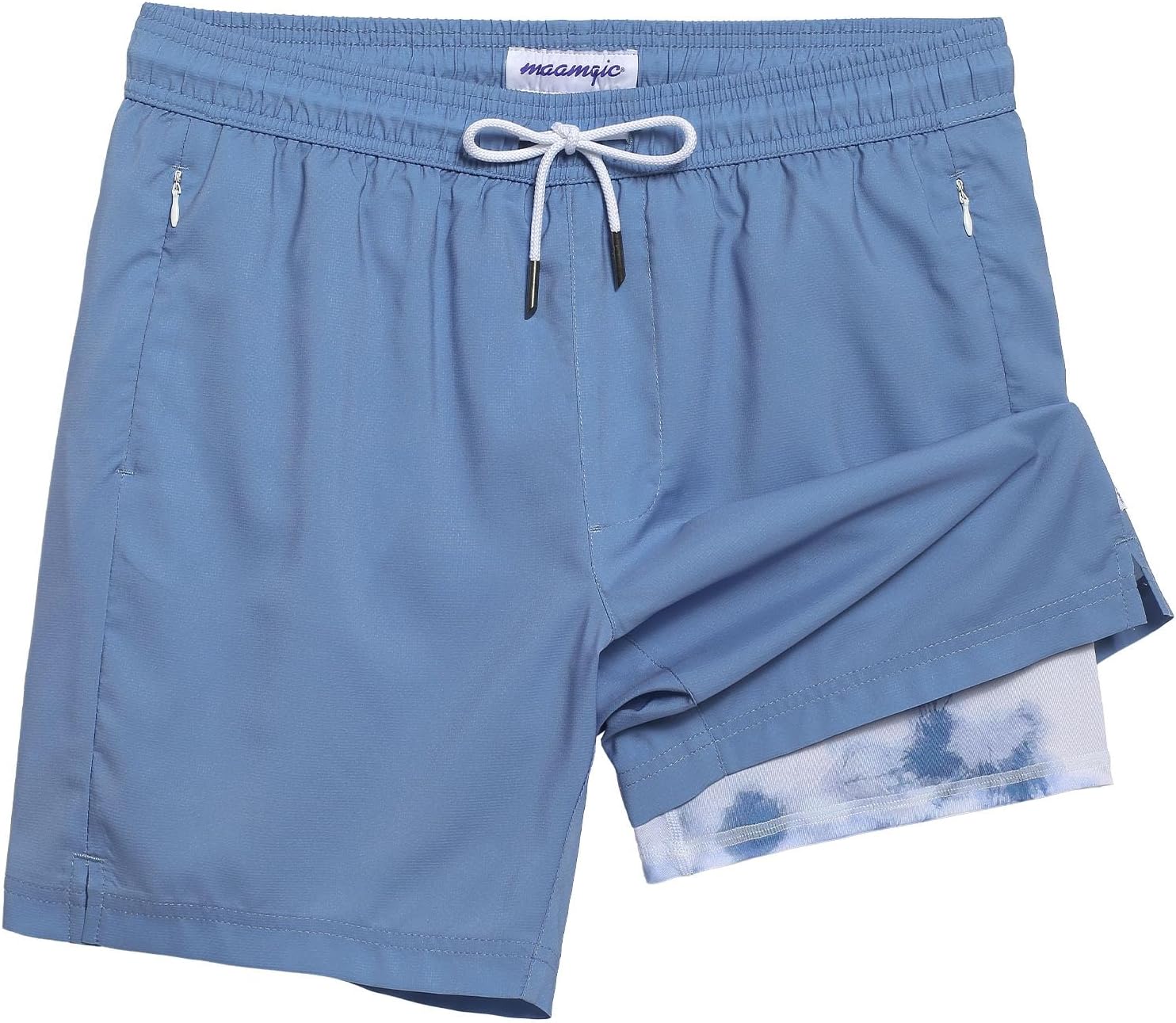 Mens Swim Trunks 7" Swim Shorts with Compression Liner Quick Dry Swimming Trunks Plaid Grain Bathing Suit Haze Blue X-Small