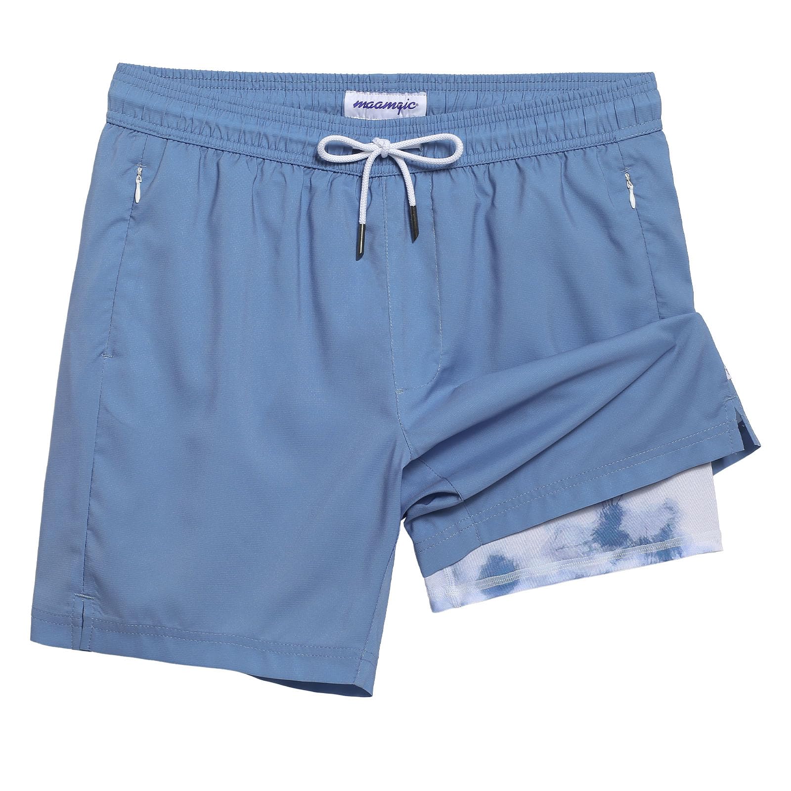 Mens Swim Trunks 7" Swim Shorts with Compression Liner Quick Dry Swimming Trunks Plaid Grain Bathing Suit, Haze Blue, Large-image-28