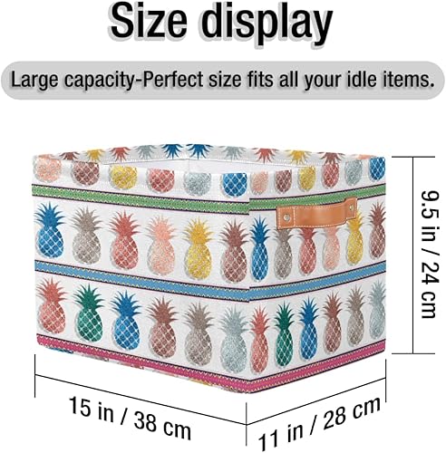 Miniatura 2 de Cestas de almacenamiento grandes para organizar estantes, lindos cubos plegables de frutas y piñas coloridas con asas, organizadores rectangulares