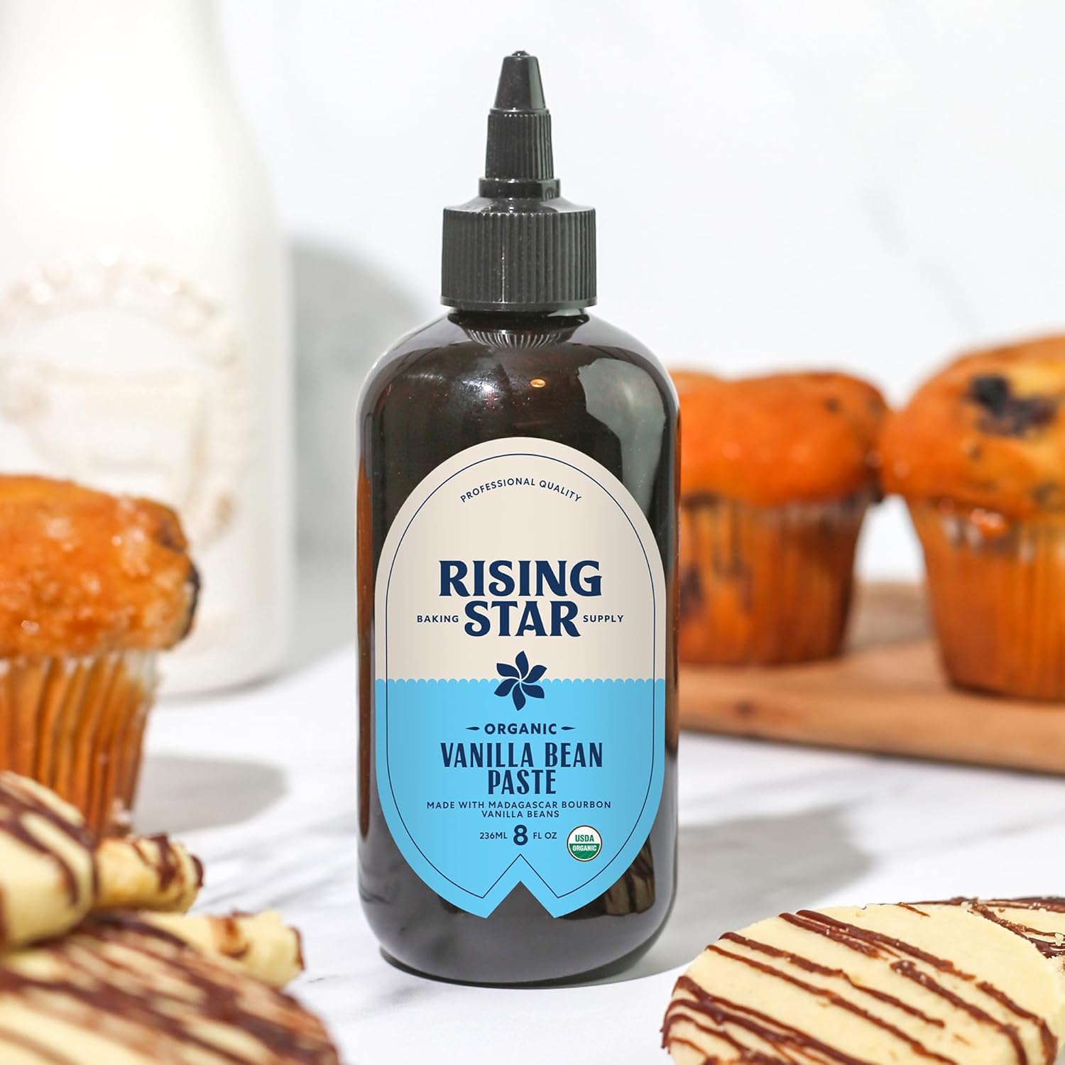 Rising Star Organic Vanilla Bean Paste, 8 oz (2 Ct) – Organic Madagascar Bourbon Bean Paste for Baking & Desserts, Non-GMO, Vegan, Gluten-Free, Kosher
