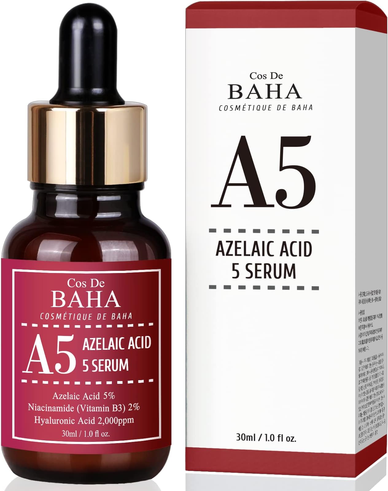 Azelaic Acid 5% Facial Serum with Niacinamide - Fast Rosacea Skin Care Product + Reduce Cystic Acne Scar + Redness Relief Face + Pimple Pigmentation Blackhead, 1 Fl Oz (30ml) (5% Azelaic Acid)