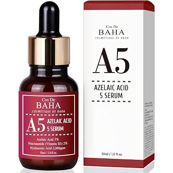 Cos De BAHA Azelaic Acid 5% Serum 1 Fl Oz Niacinamide & Hyaluronic Acid Face Serum for Uneven Tone, Texture & Oily Skin Lightweight Aloe-Based Korean Skincare 30 ml
