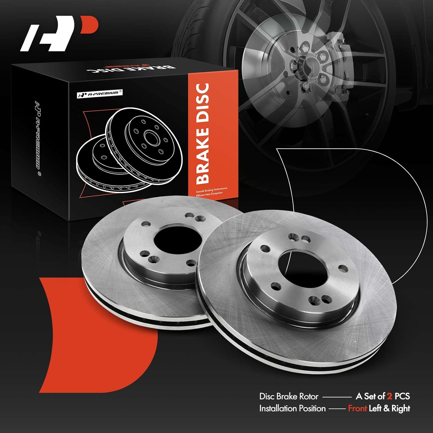 A-Premium 10.82 inch (275mm) Front Vented Disc Brake Rotors Compatible with Select Hyundai Models - Elantra 2007 2008 2009 2010 2.0L, 2-PC Set