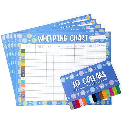 Puppy Whelping Collars and Dog ID Charts, Pet Supplies in 15 Colors (20 Pieces)