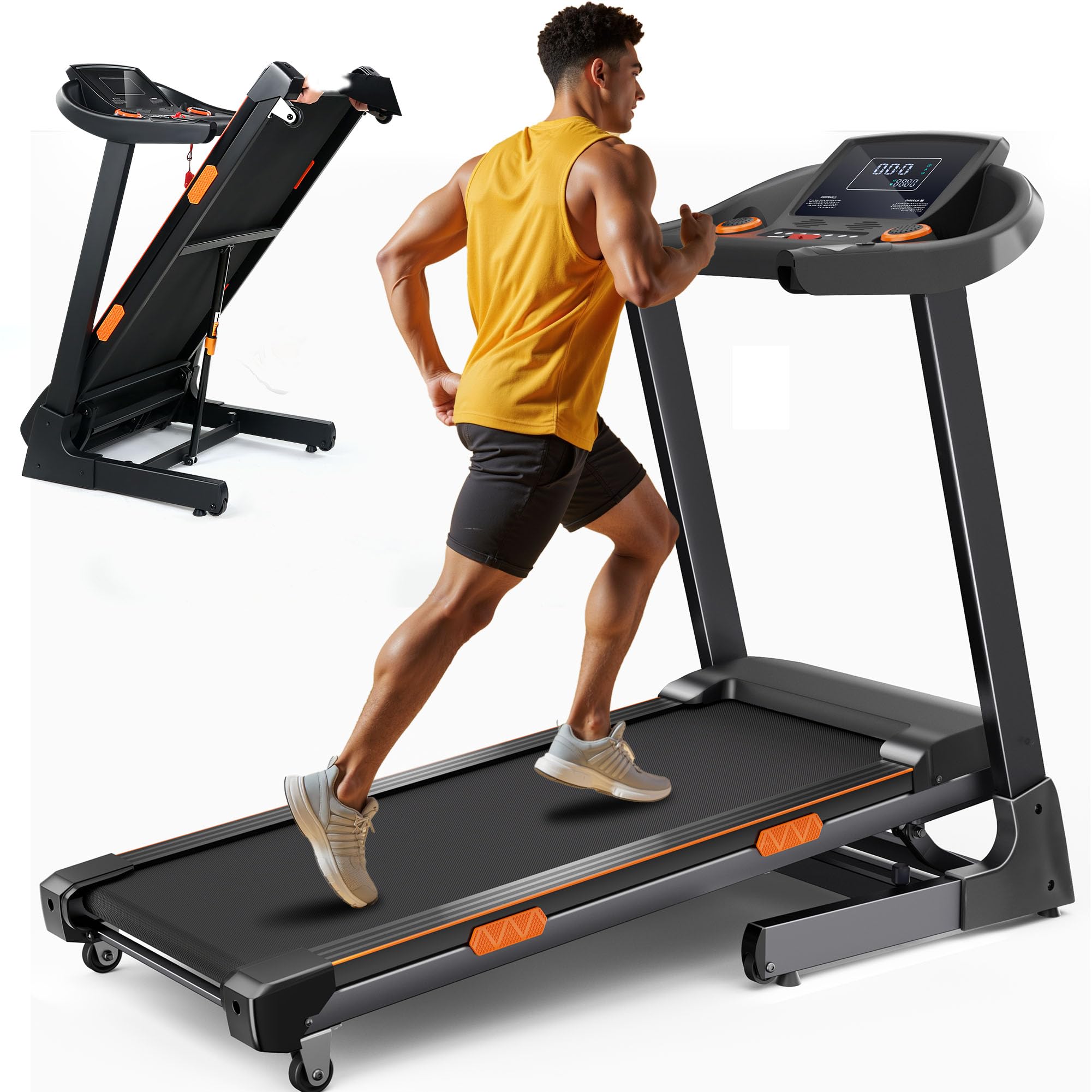 Incline Treadmill for Home, 3.5HP Folding Treadmill 340 lb Capacity, Double Deck Shock-Absorbing Running Machine, Work for App