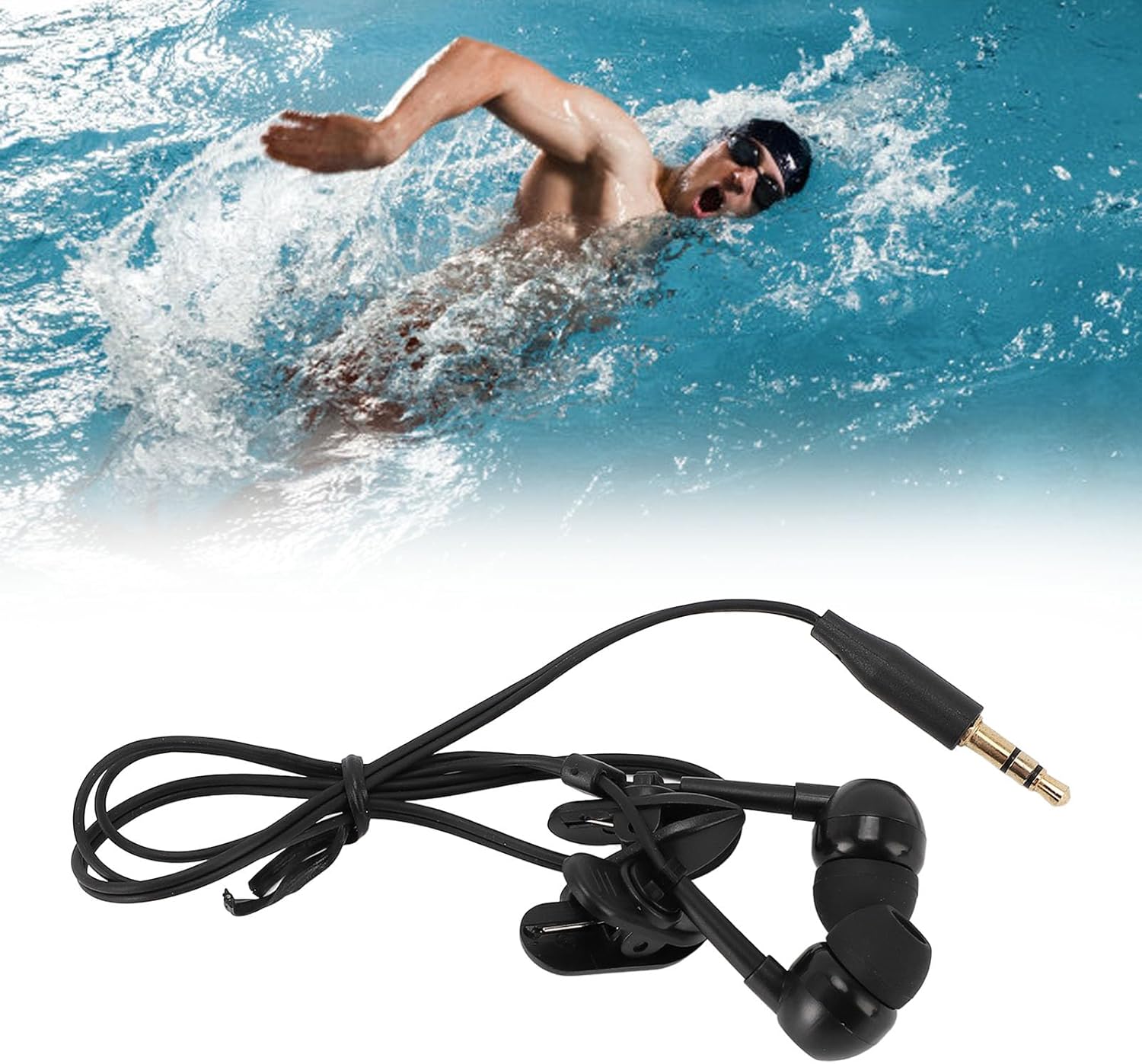 Person swimming with Yunseity IP68 Wired Swimming Earbuds