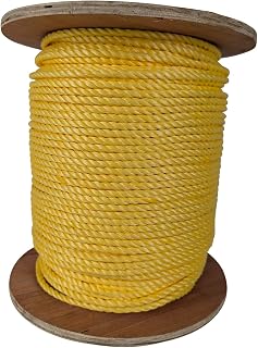 Kemp USA Premium 600' of 1/4" Polypropylene Floating Rope, Yellow with 1,250 LBS Breaking Load, UV Protected