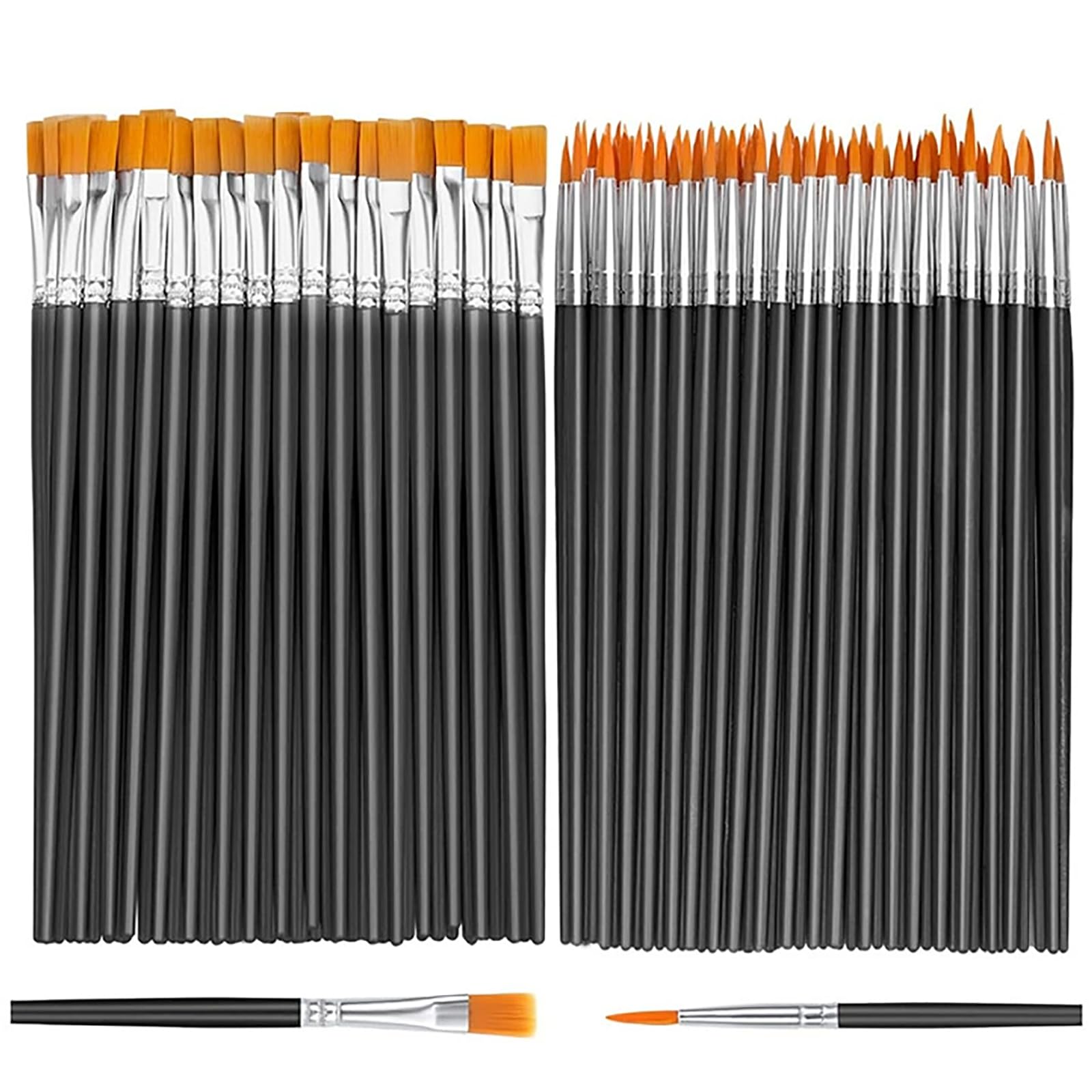 YFFSFDC 極細 丸筆 絵筆 勾線筆 面相筆 100本セット 塗装 ペイントブラシ プラモデル DIY モデリング 画材筆 水彩筆 (勾線筆+ 平筆（ブラック）)