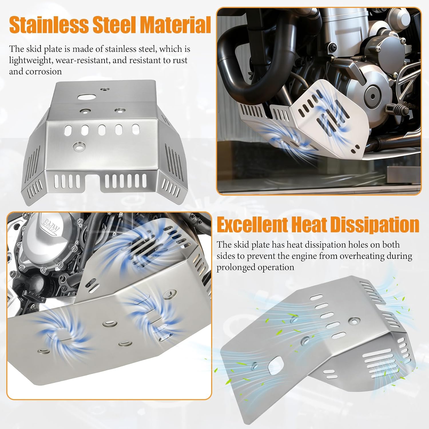 Front Skid Plate for Suzuki DRZ400 400E 400S 400SM 2000-2024 & 2003 Kawasaki KLX400 Models Dirt Bike Engine Guard Cover Protector (Made of Stainless Steel)
