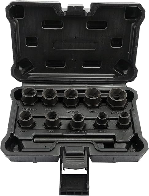 NORTOOLS High Bolt Nut Extractor Set 10 PCS Impact Drive Socket Set for The Removal of Locking Wheel Nuts for Removing Broken Damaged or Rusted Nuts Bolt Screws Heads and Studs 9-19 mm