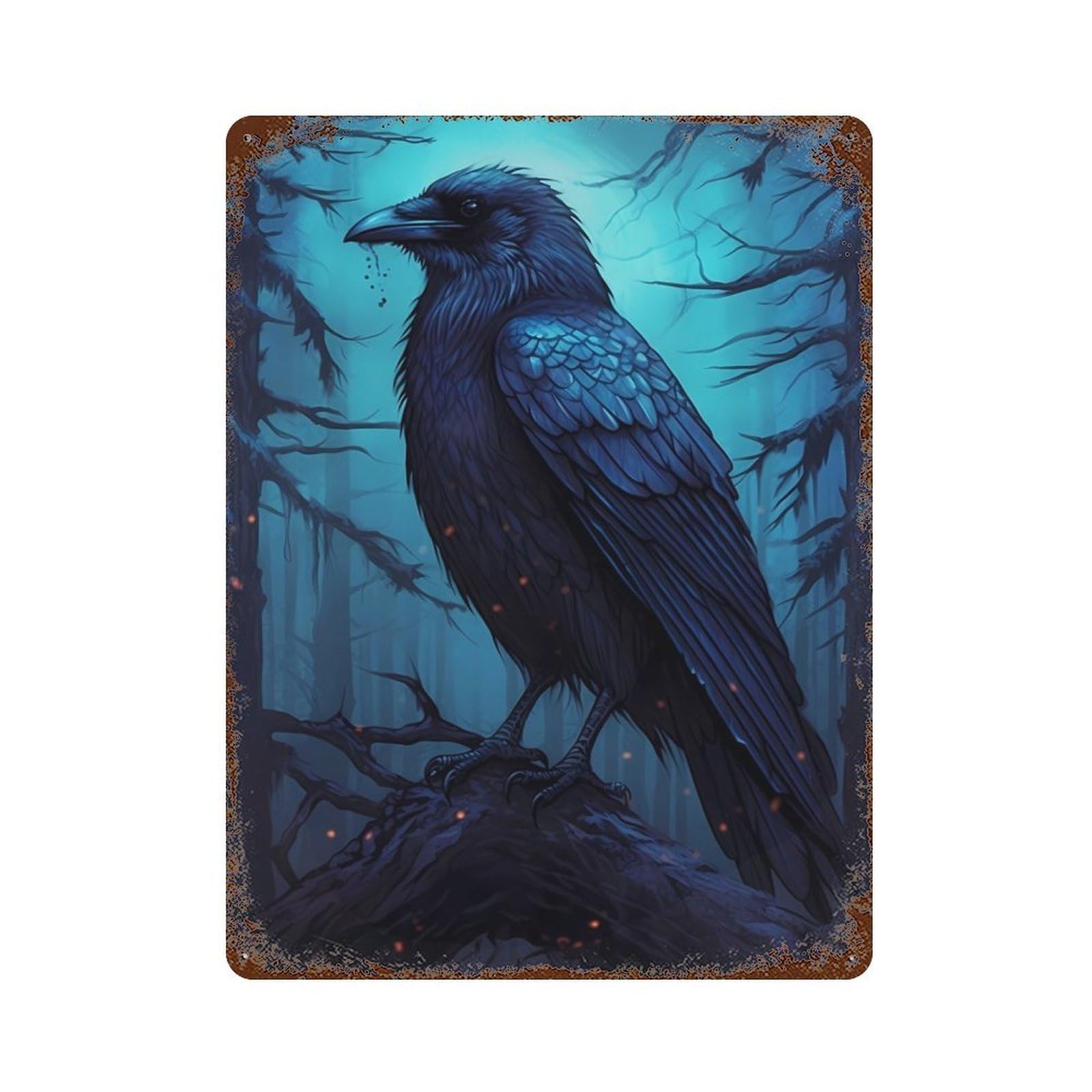 Garage Style Raven Animals Rustic Tin Plaque 15.7"x11.8", Classic Wall Plaque for Bar And Workshop