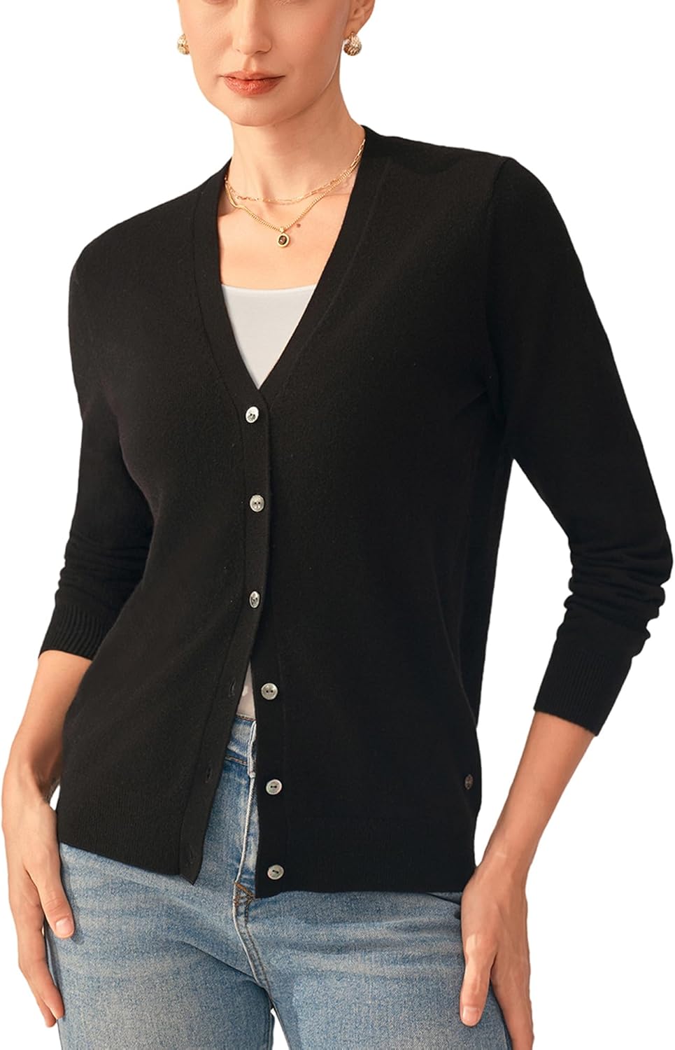 KVSS Women's 100% Pure Cashmere Cardigan Sweaters V Neck Machine Washable Button Up Sweater Cardigan Long Sleeve for Winter