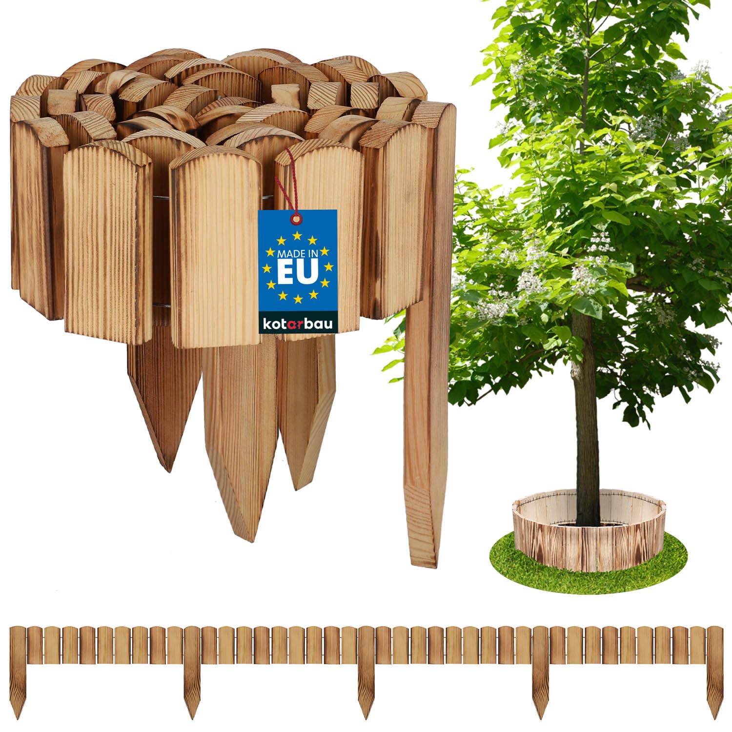 KOTARBAU® Staccionata in Legno per Giardino - 200 x 10 cm - Recinzione Giardino Esterno - Legno Bruciato - Steccato