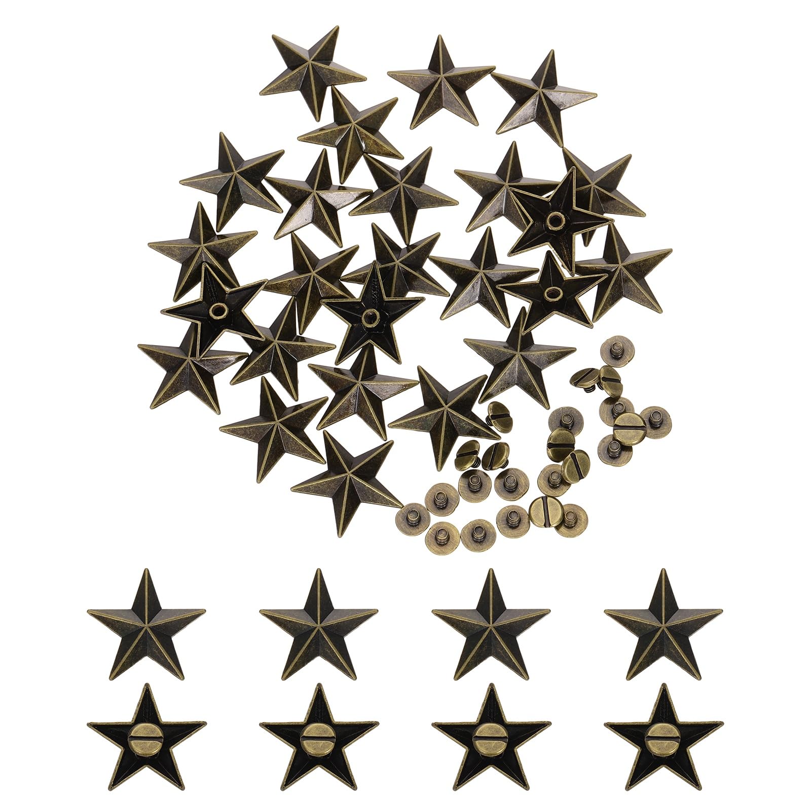 sourcing map 30pcs Star Rivets Set 26mm Metal Star Studs Spikes Double Cap Spikes Rivet for Leather Craft DIY Clothing Cap Bags Belts, Bronze