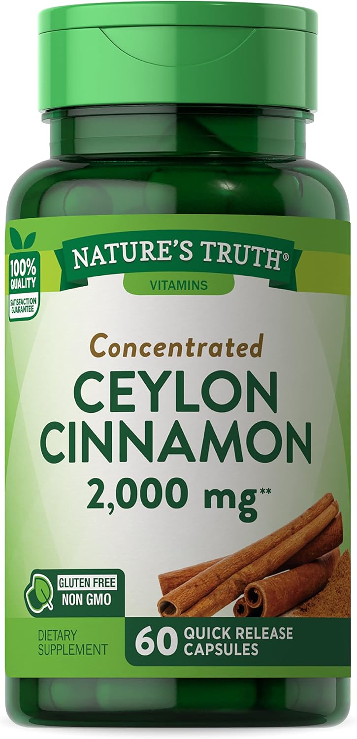 Nature's Truth Ceylon Cinnamon Capsules | 2000mg | 60 Count | Non-GMO & Gluten Free | Plus Chromium