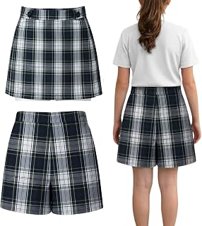 ClassExceed Girls Plaid School Uniform Skort, Built-in Shorts, Adjustable Waistband, Durable Fabric, Sizes 3–20 & Plus