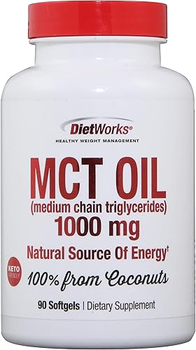 DietWorks Cápsulas de aceite Mct para quemar grasa, aumentar el metabolismo, pérdida de peso, 90 unidades