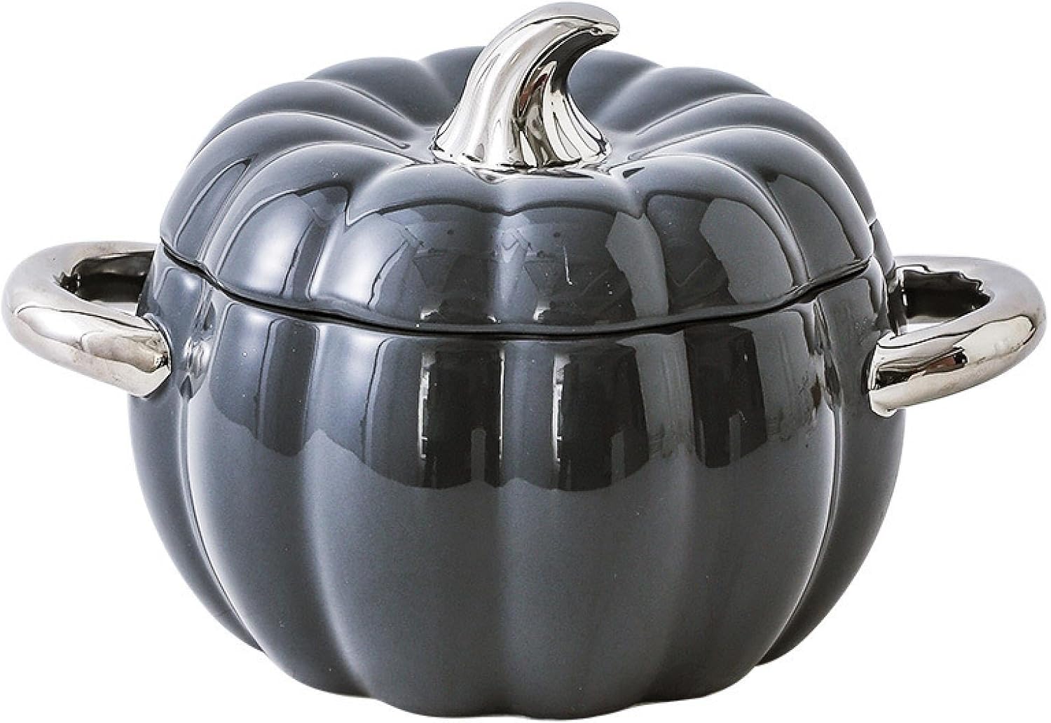 Pumpkin stew cup, amphora, soup bowl with lid, household ceramic tableware, stew soup pot, soup bowl Silver-rimmed 10-inch pumpkin cup (dark grey)