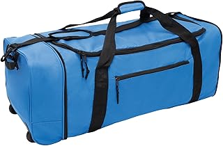 Faltbare Reisetasche mit Rollen für Damen und Herren, großer Weekender als Trolley nutzbar, leichte und platzsparende Gepäcktasche für Kurztrips und Urlaub in Blau