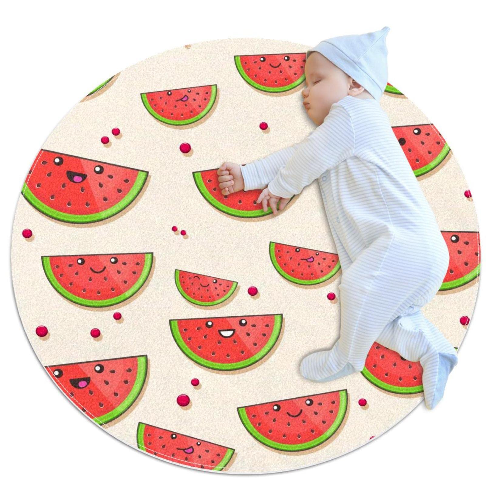 Tapis melon d'eau circulaire JDEZ 100cm, textile doux haute densité