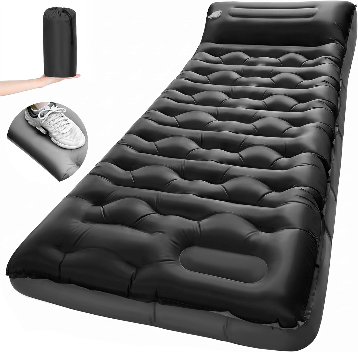Camping Sleeping Pad,5.9 Inch Thick Camping Mat with Built in Pillow and Foot Pump,Self Inflating Sleeping Pad for Camping Backpacking（Green