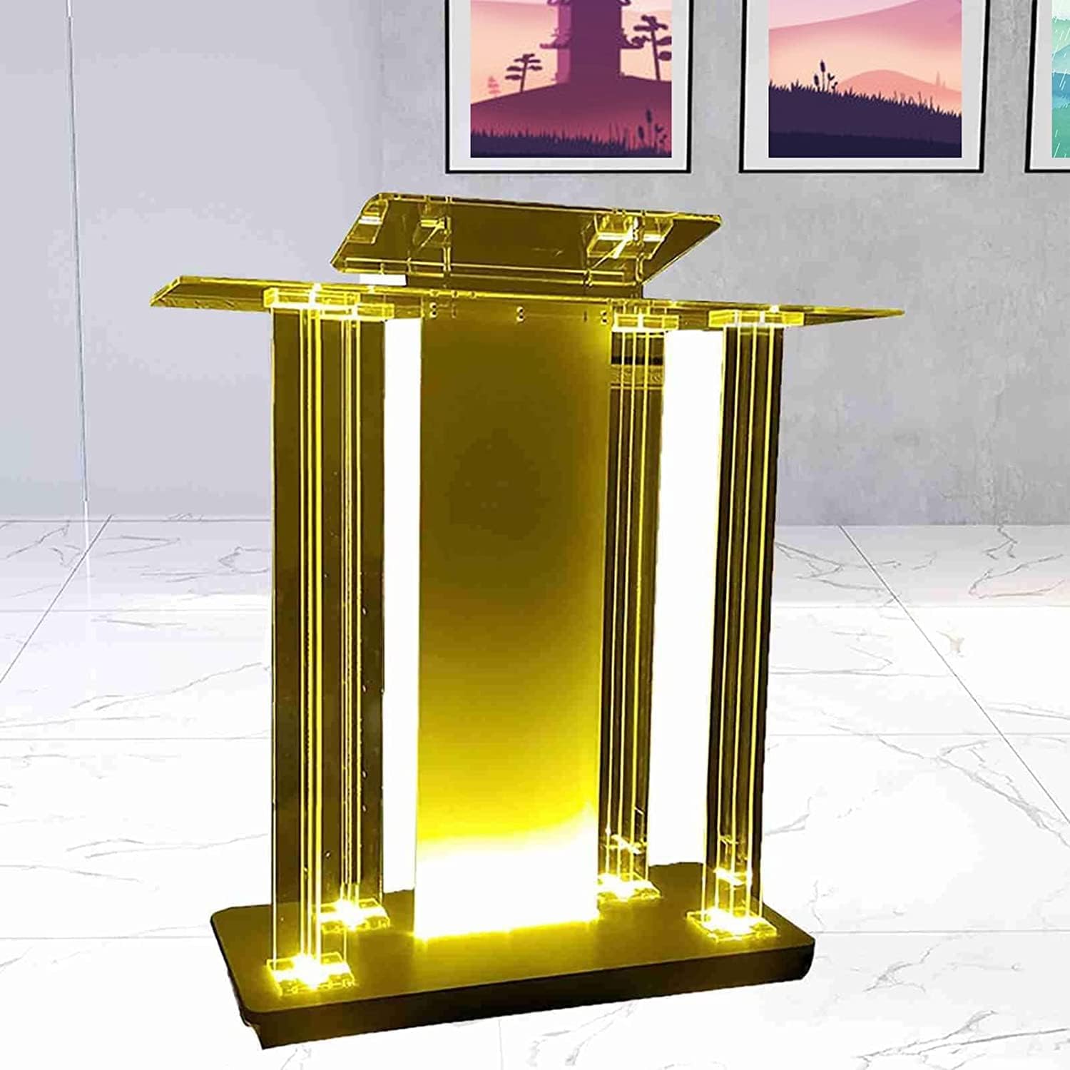 LED Acrylic Podium, Luxury Church Podium with Desk Rolling
