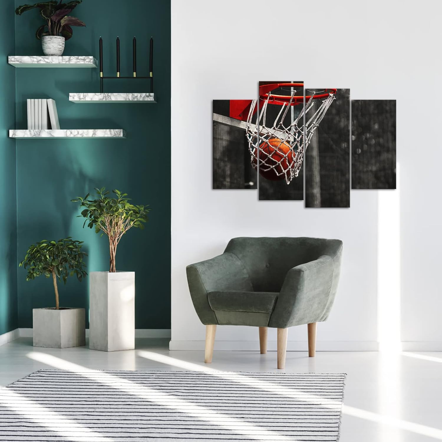 LevvArts 4 Piece Basketball Canvas Wall Art Black and White Red Basketball Picture Bedroom Living Room Decor Sports Picture Poster for Men Boys Room Gym Walls Decoration Ready to Hang - Image 3