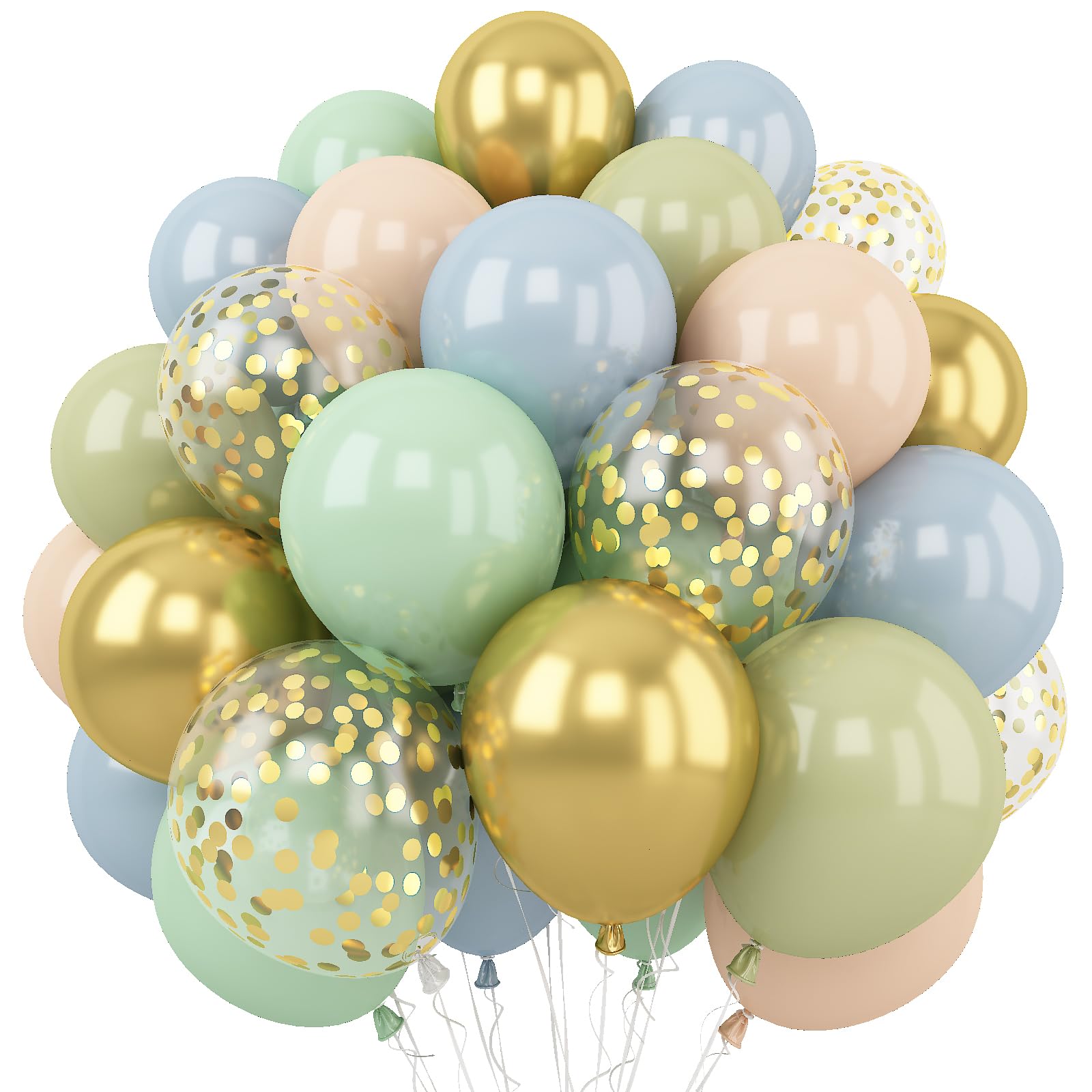 Togvu Dusty Green Blue Balloon, 60 Packs 12 Inch Sage Green Blue Balloon with Haze Fog Blue Sand White and Gold Balloons for Jungle Safari Neutral Boho Birthday Baby Shower Party DecorationsClimeCo CertifiedCarbonfree Certified
