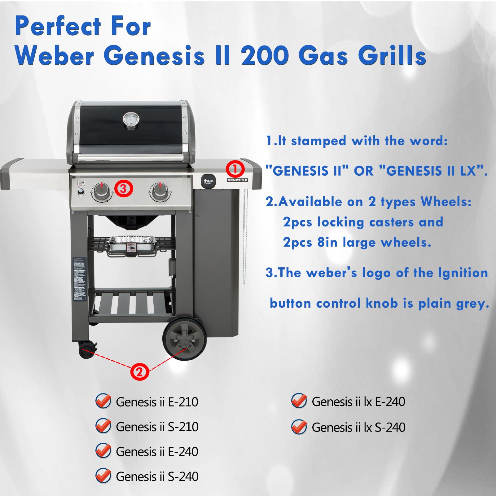Genesis II E-210 Grill Parts 66794 Barras aromatizantes 66684 Deflector de calor Genesis II 200 Series piezas de repuesto para Weber Genesis ii E210 ii E240 LX E240 S210 S240 LX S240