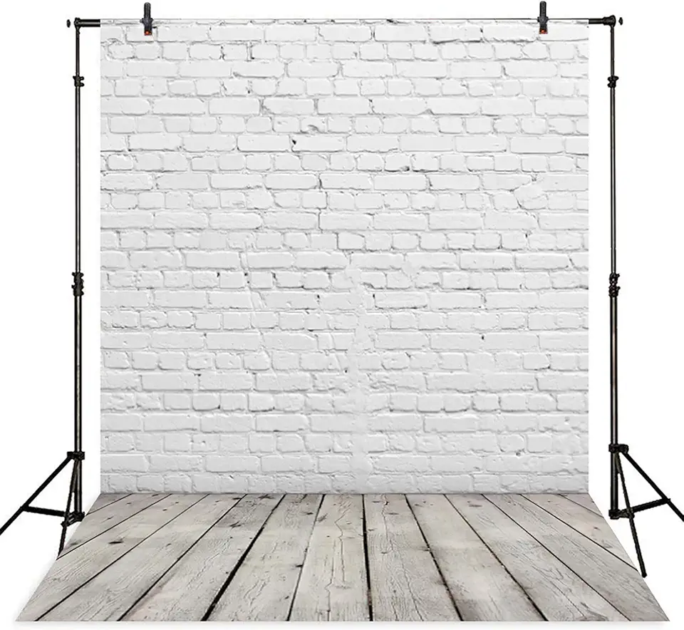 Allenjoy 8x12FT White Brick Wall with Grey Wood...