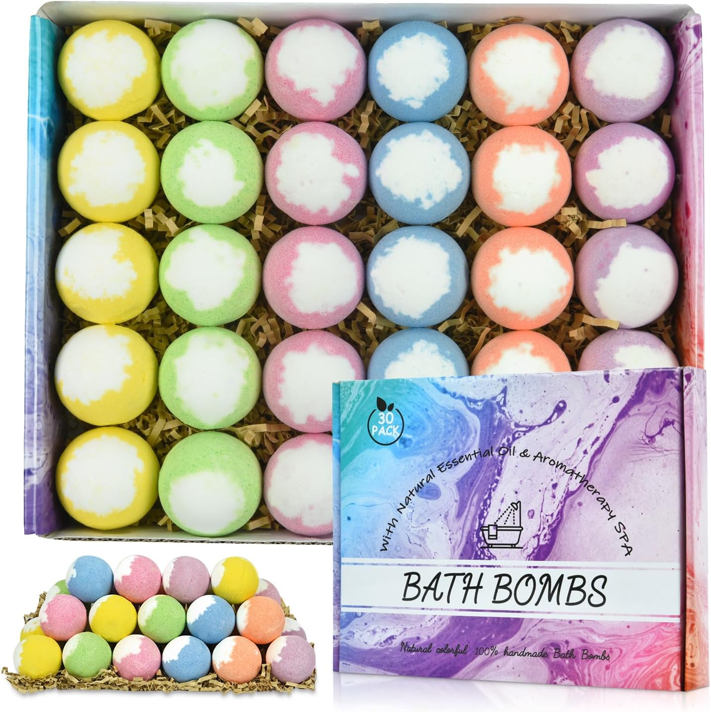 Amazon.com : GODORIO Bath Bombs for Kids, Women & Men, Gift Set 30pcs Natural Organic Mini ...