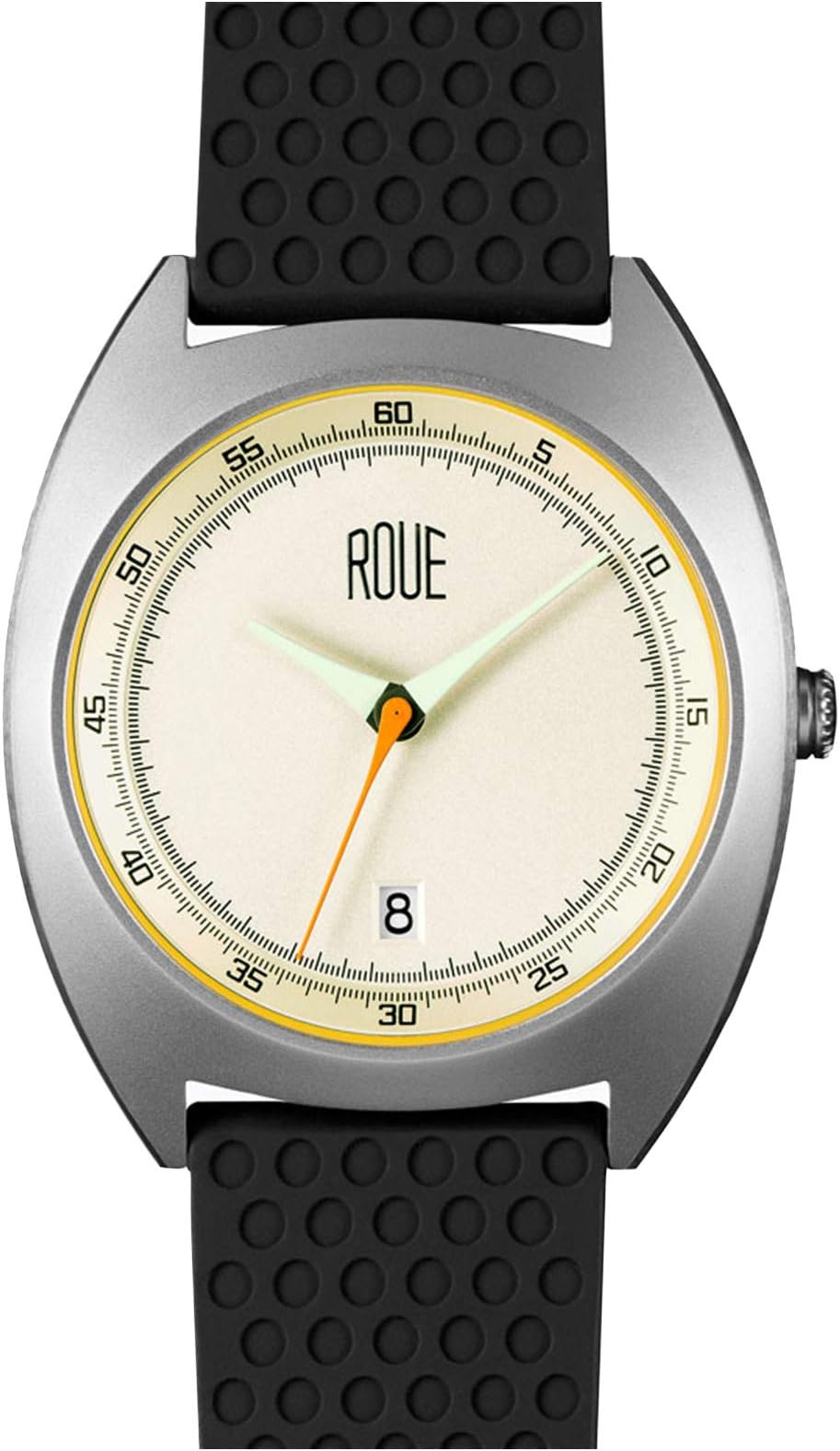 ROUE CAL One Watch, 1930s Racing Style, 41.5mm sand Blasted Stainless Steel case, Silicone + Nylon front/leather back, Sapphire Crystal with anti-reflective treatment glass