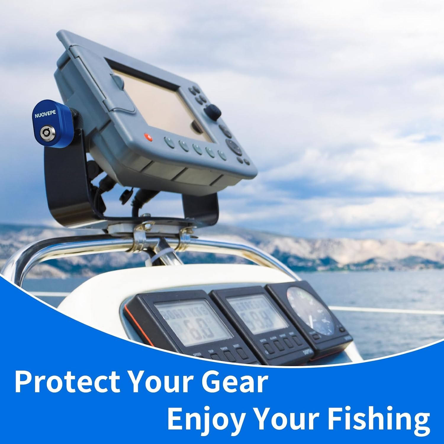 Aluminum Fish Finder Lock 2 Pack, Oval Fishing Graph Security Hardware for Gimbal Mount, Anti-Theft Marine GPS Unit Protection Compatible with Garmin, Lowrance, Humminbird (Blue)