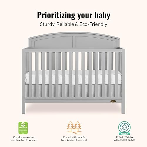 Miniatura 5 de Dream On Me Storybrooke - Cuna convertible 5 en 1 de tamaño completo en color gris pedrusco, con certificación GreenGuard Gold y JPMA, convertible a