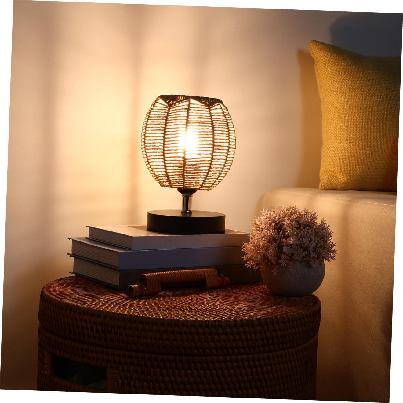 Rattan Lamp Shade for Pendant Lamp Rattan Basket Light Fixture Bedside House Reading Living Room Home Hallway Dining Khaki