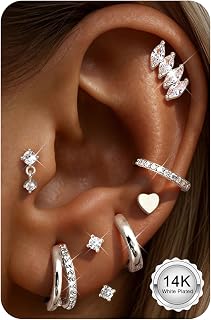 ADRAMATA 7 Paar Ohrringe Gold Set Chirurgenstahl Piercing Ohr Gold/Silver Helix Tragus Conch Piercing Medizinische Ohrstecker Creolen Huggie Hypoallergene Goldene Ohrringe für Mehrfachpiercing