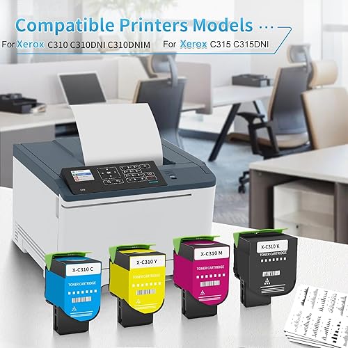 Miniatura 2 de Paquete de 4 cartuchos de tóner para Xerox C310 C315, 5,500 ~ 8,500 páginas de alta capacidad 006R004356 006R004357 006R004358 006R004359 para Xerox