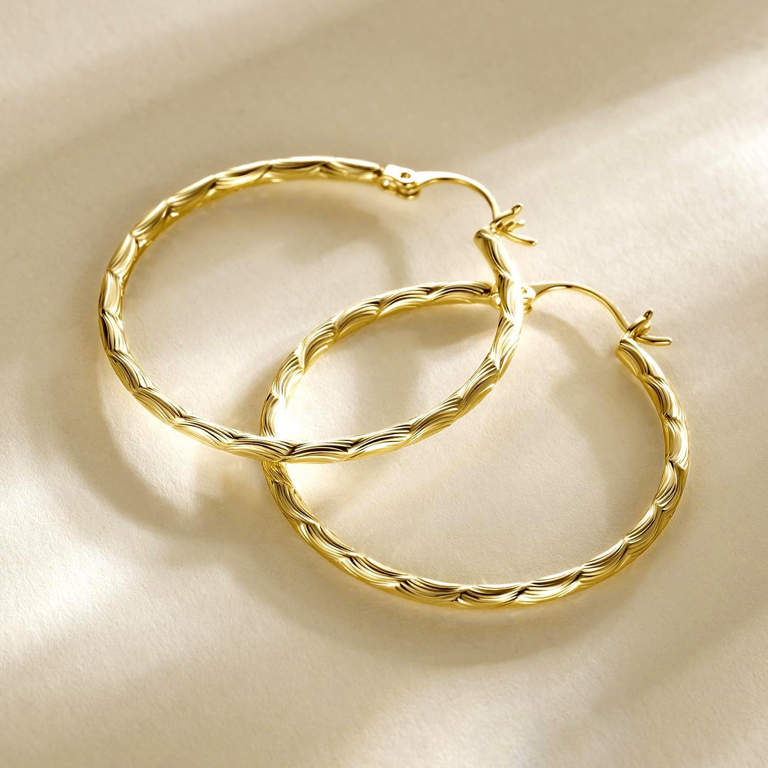14K Gold Hoop Earrings - Large Hoop Earrings for Women - Hypoallergenic Gold Jewelry (35mm*2mm) - Image 4