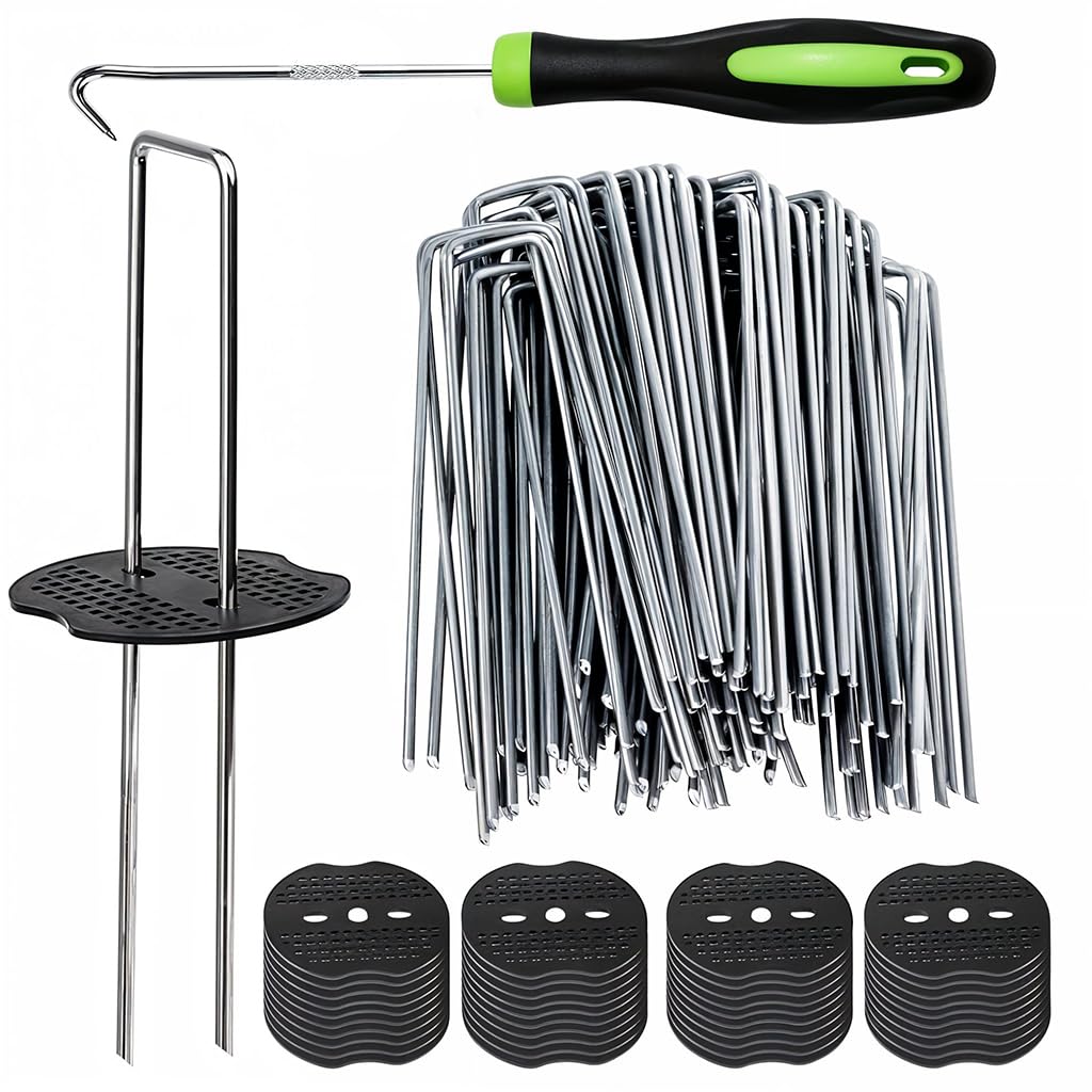 HASTHIP® 50Pcs Metal U Pins Multi Use Landscape Fabric Pins with 50Pcs Pin Holders & Pin Puller 7.87 inches Landscape Staples for Landscaping Artificial Grass, Weed Barrier, Camping-image-4